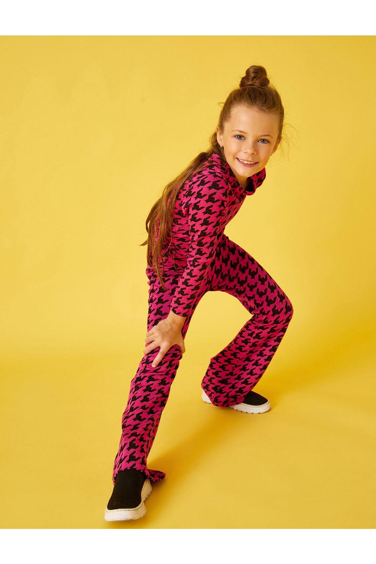 Koton-Flared Leg Trousers Houndstooth Patterned 2
