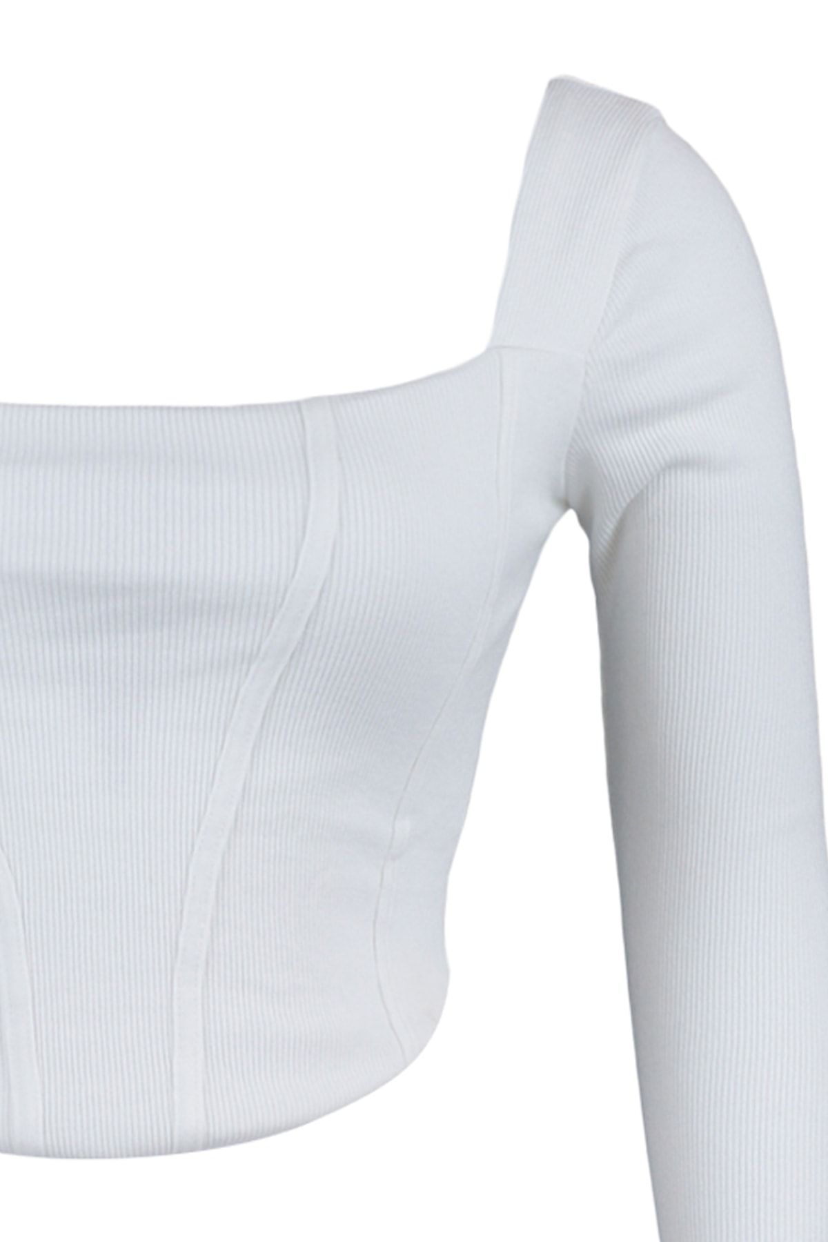 Trendyol Curve-Ecru Fitted Knitted Blouse with Piping Detail TBBAW23AF00118 8