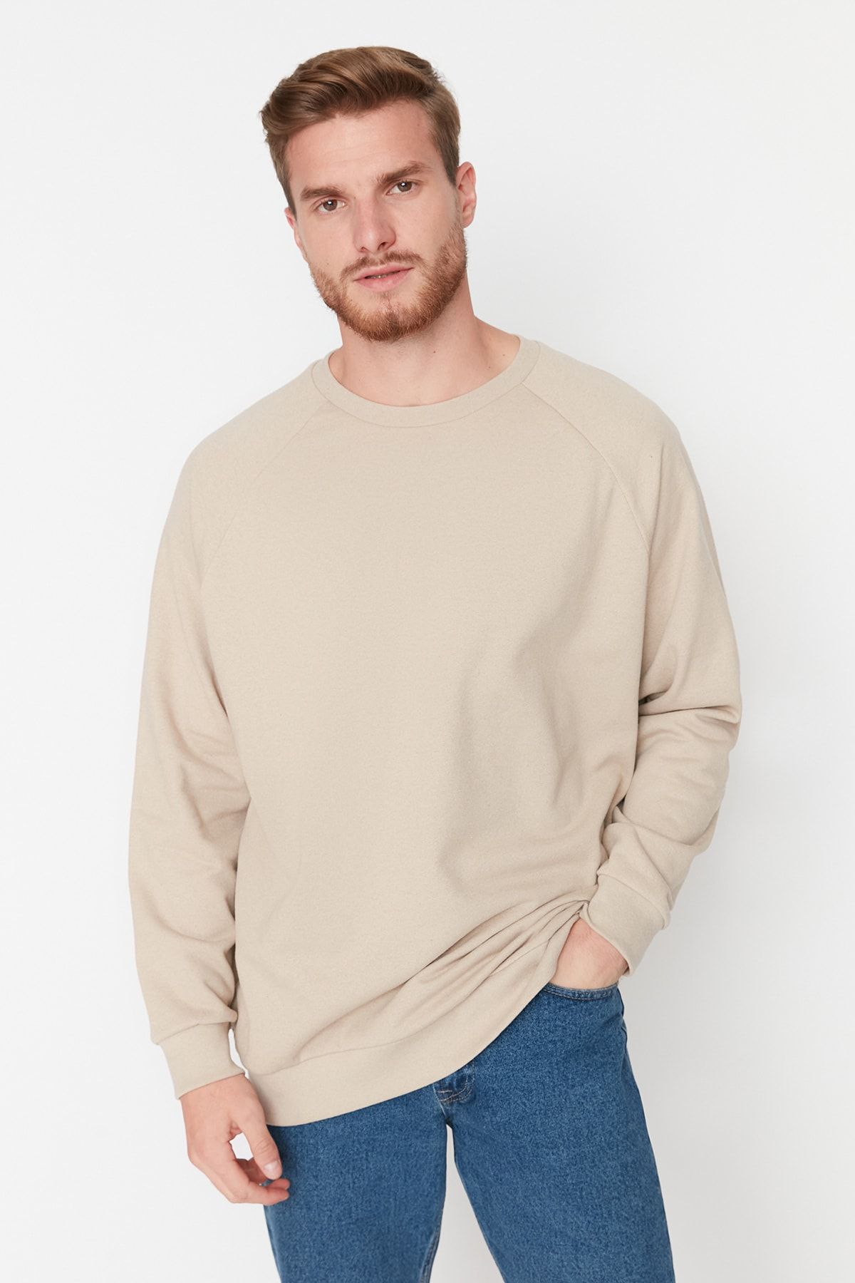 Trendyol Collection-Beiges Oversize Fleece-SweatShirt - Warm, weite Passform TMNAW23SW00190 3