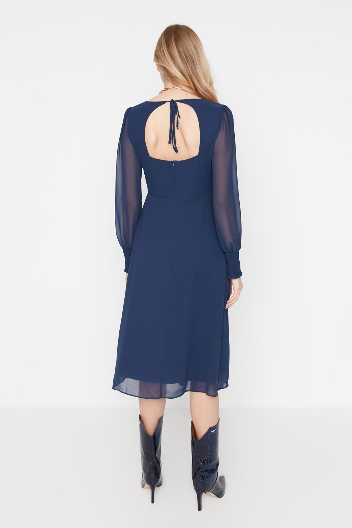 Trendyol Collection Navy Blue Bodice Detailed Woven Dress TWOAW23EL01050