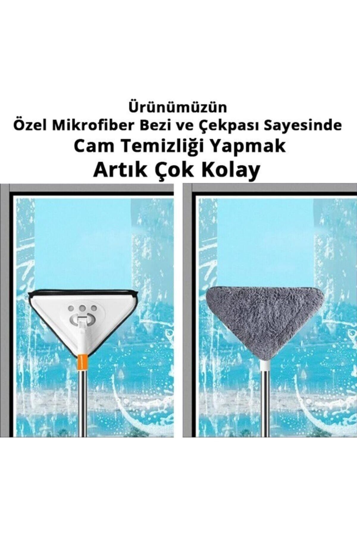 Adista Üçgen Mop Cam Duvar Tavan Fayans Parke Temizleyici Teleskopik Sap Vileda Tablet Mop AN10784