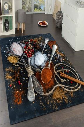 M49 Kaşık Baharat Desenli Mutfak Halısı Gri