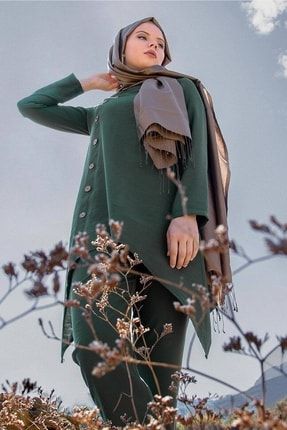 Kadın Yeşil Düğme Detaylı 2′li Pantolonlu Takım 6429 19KTKPTR6429