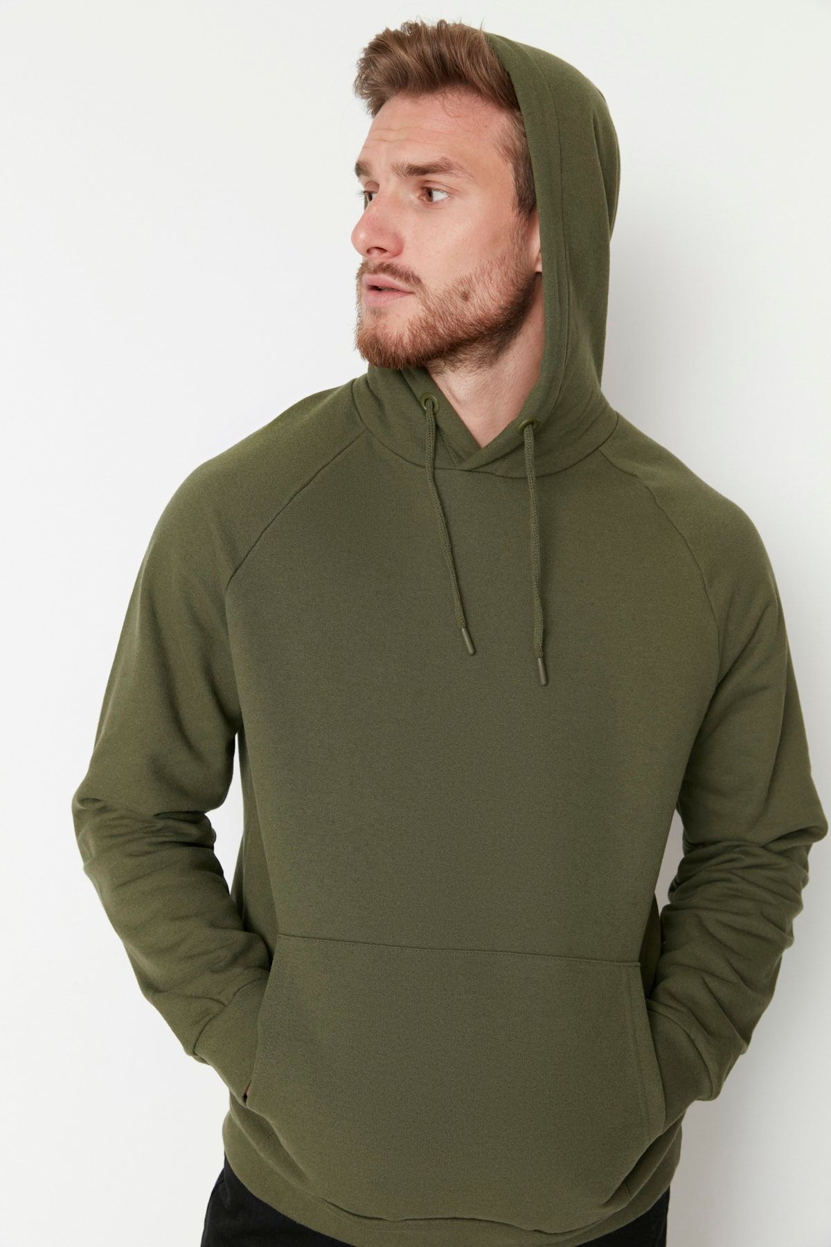 Trendyol Collection-Polar KHaki kapucnis pulóver - normál szabású TMNAW23sw00194 2