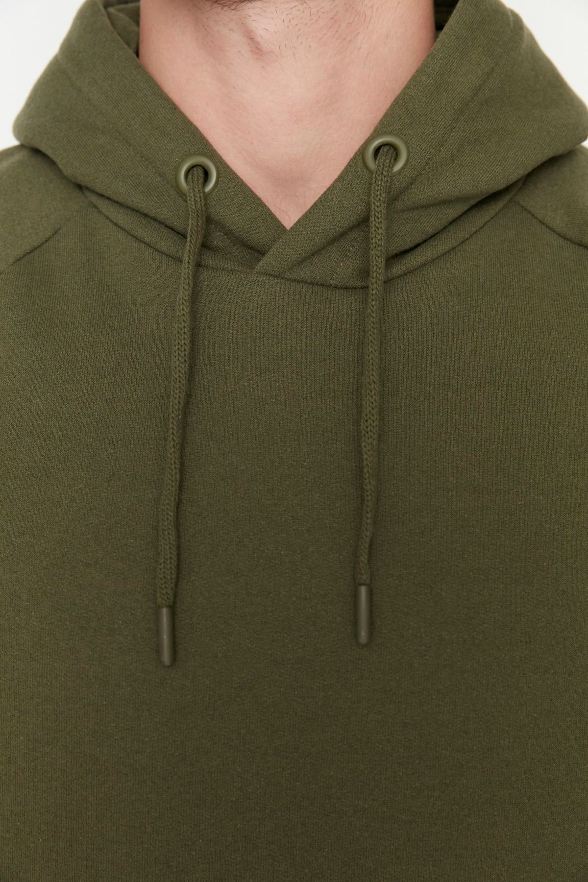 Trendyol Collection-Polar KHaki kapucnis pulóver - normál szabású TMNAW23sw00194 4