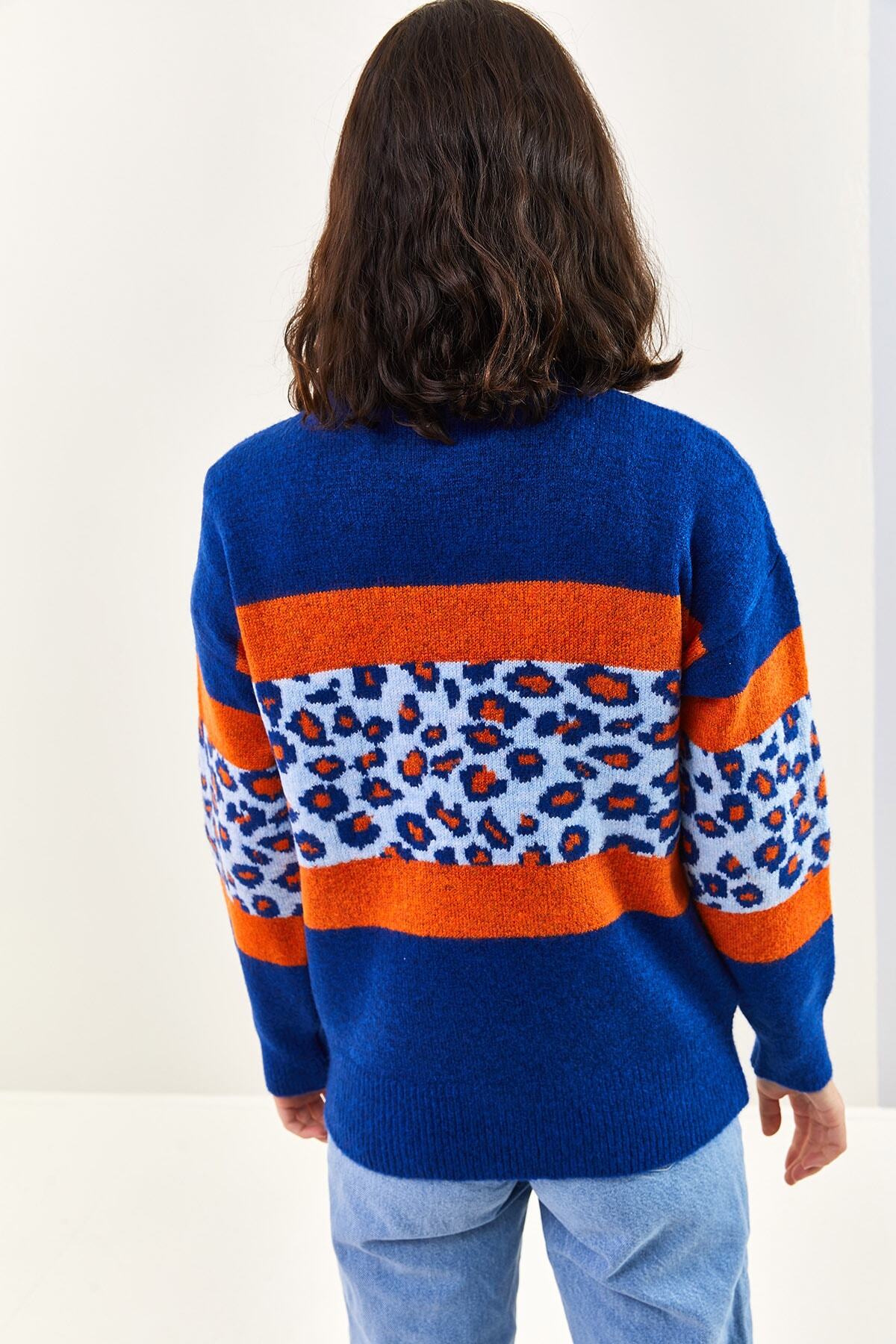 Bianco Lucci  Kadın Parça Desenli Triko Kazak 20223215 - Görsel 6