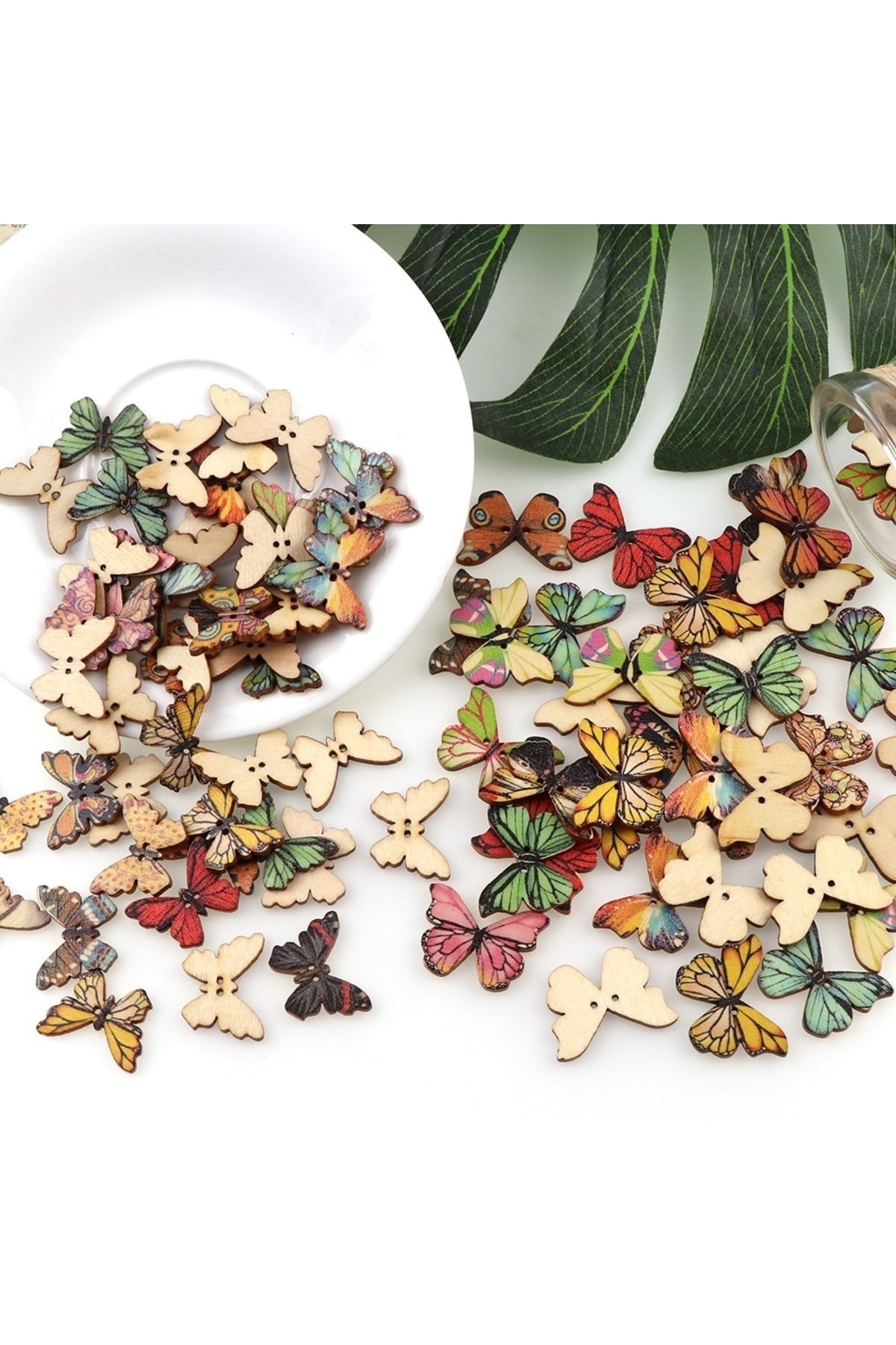 Bluoklight 10 Adet Kelebek Ahşap Dekoratif Stil Desen El Sanatları Aksesuar Konfeksiyon Düğme