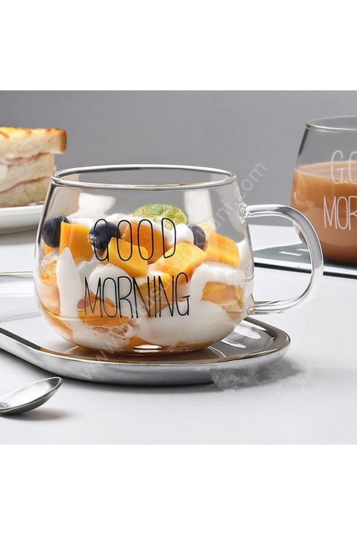 ARVALE 1 Adet Good Morning Günaydın 400 Ml Borosilikat Cam Kupa Isıya Dayanaklı Bardak Kupa