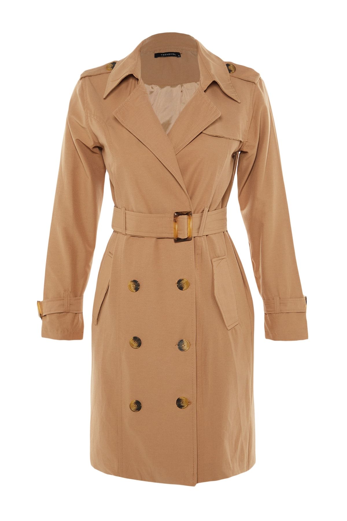 Trendyol Collection-Camel Belted Long Trench Coat Twoss21Tr0020 8