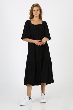 Kadın Siyah Kare Yaka Elbise B21-4220