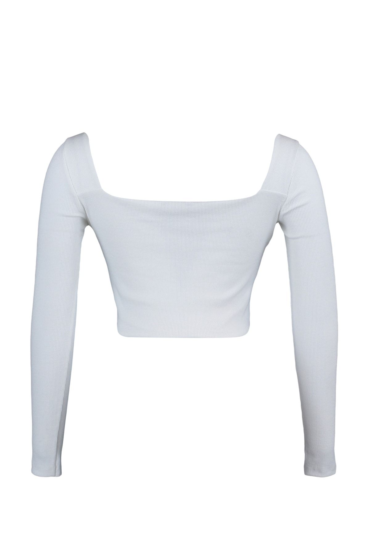 Trendyol Curve-Ecru Fitted Knitted Blouse with Piping Detail TBBAW23AF00118 7