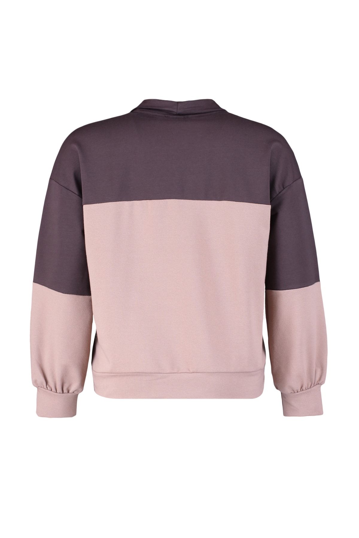 Trendyol Curve Kahverengi Renk Bloklu Fermuarlı İnce Örme Sweatshirt TBBAW23AO00026 SE11104