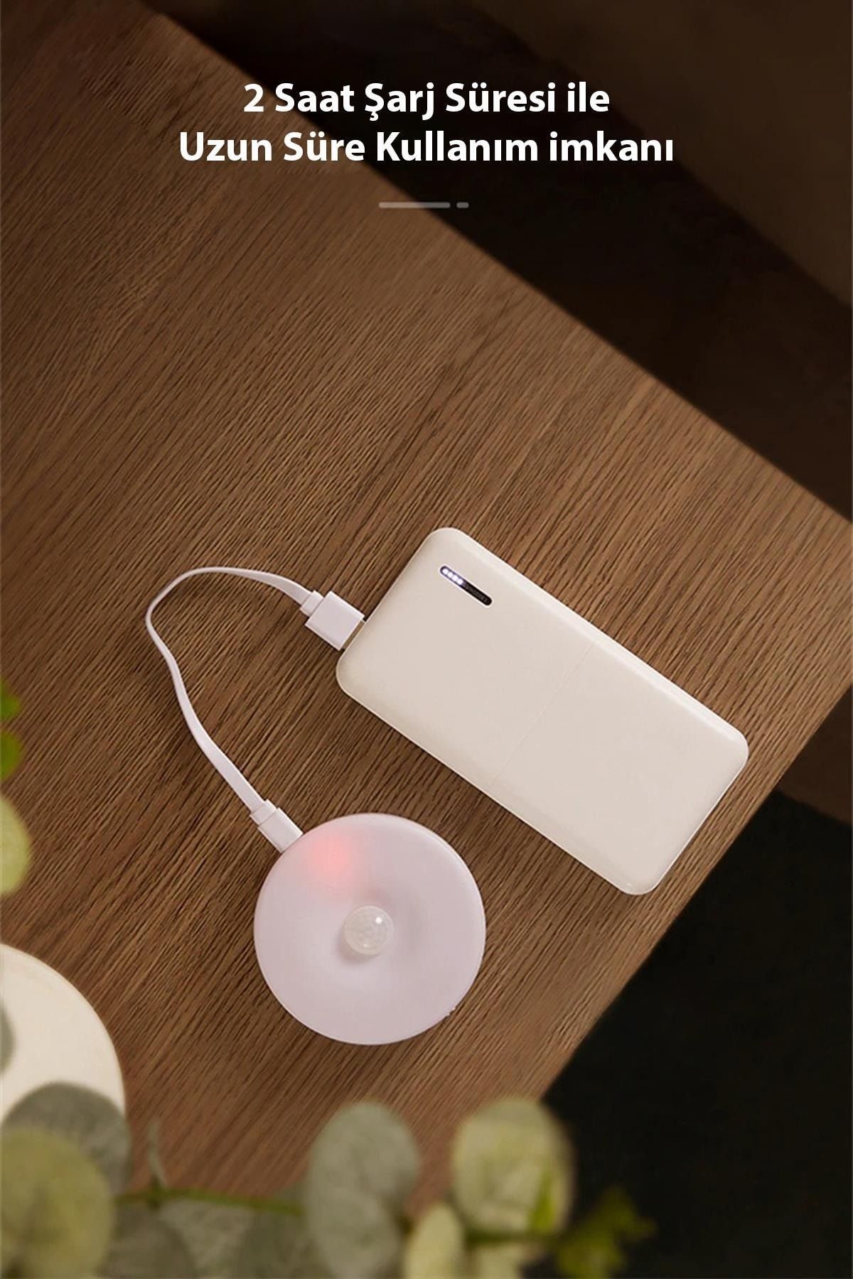 3 Adet Akıllı Hareket Sensörlü Usb Şarjlı Kablosuz Spot Led, Gece Lambası - 5