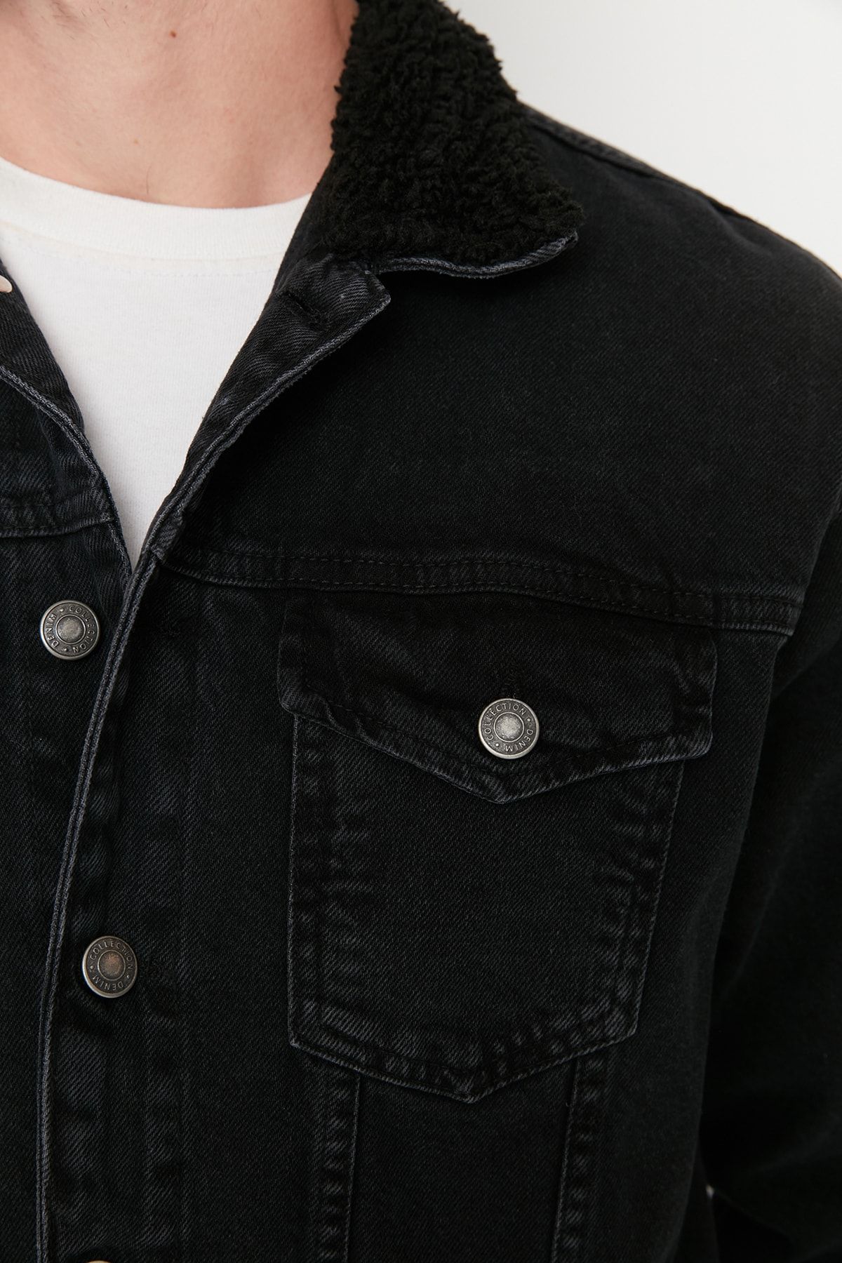 Denim jacket no collar mens cheap