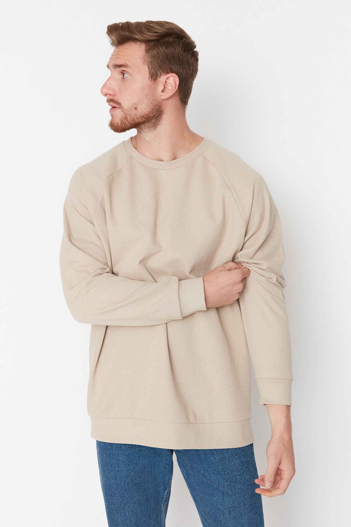 Trendyol Collection-Beiges Oversize Fleece-SweatShirt - Warm, weite Passform TMNAW23SW00190 2