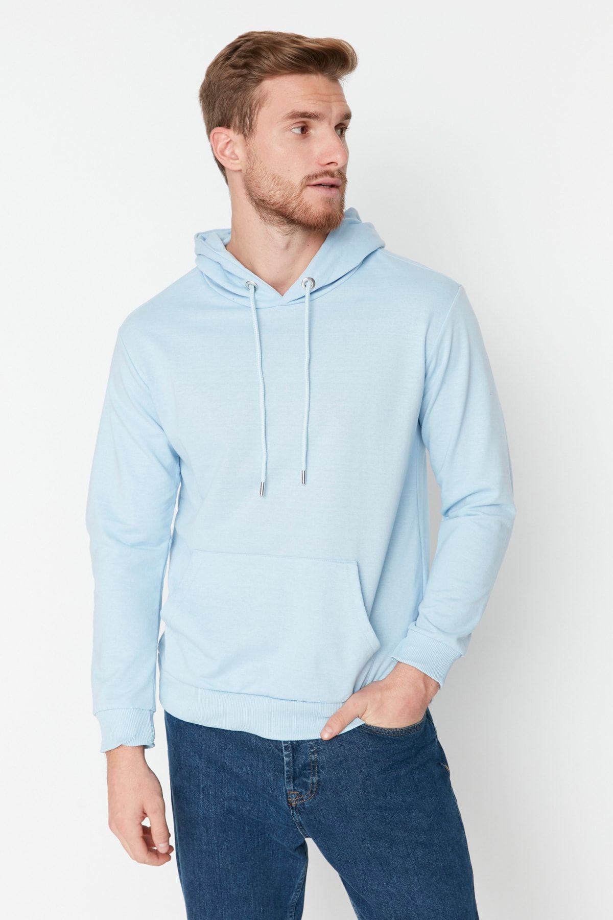 Trendyol Collection-Blaues Langarm-Sweatshirt mit Kapuze - Regular Fit TMNAW20sw0162 3