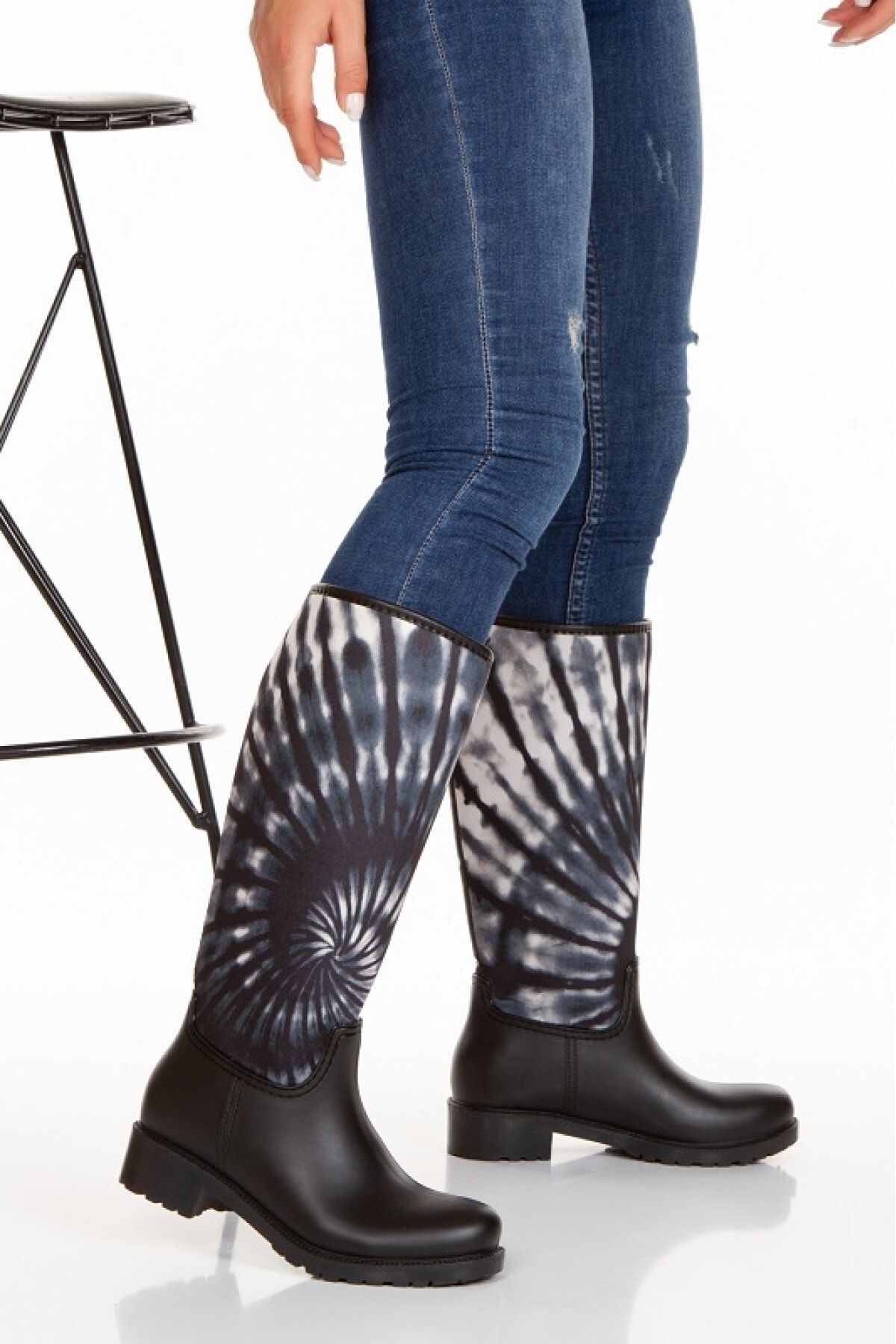 Tie dye top rain boots
