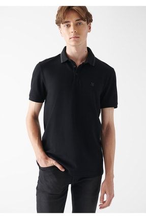 Yaka Detaylı Siyah Polo Tişört Slim Fit / Dar Kesim 065970-900