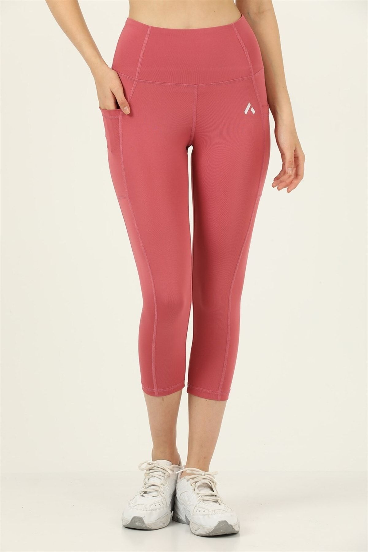 missmaral-Women's Dried Rose High Waist Double Pocket Below the Knee Capri Leggings Capri 1054 1
