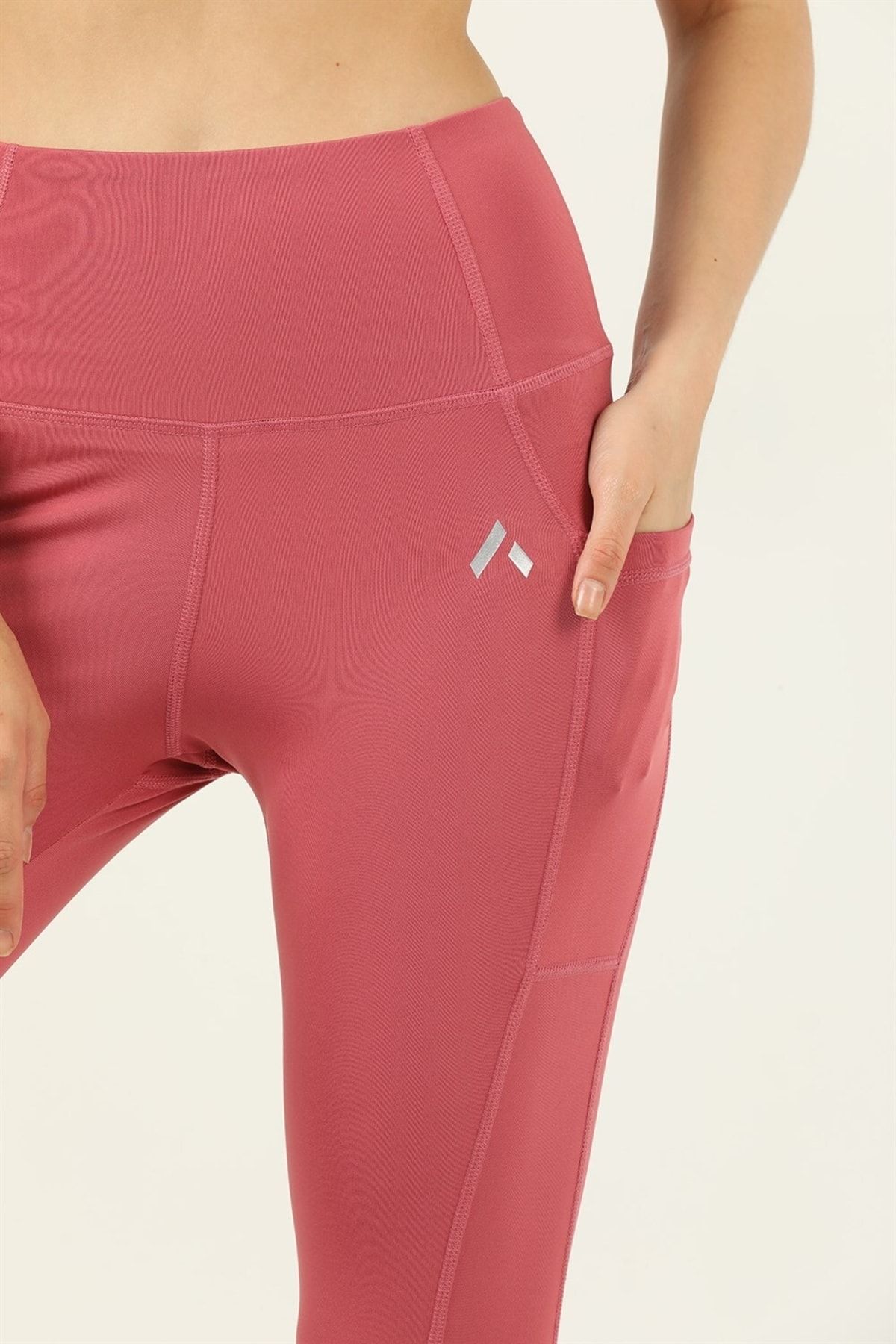 missmaral-Women's Dried Rose High Waist Double Pocket Below the Knee Capri Leggings Capri 1054 4