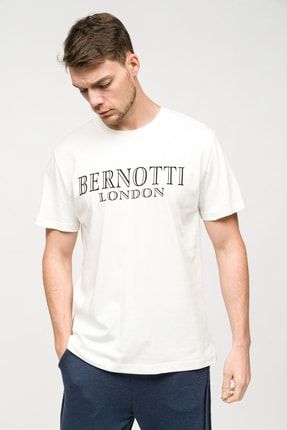 Sıfır Yaka T-shirt Beyaz London Baskılı Erkek BRNTY-1010