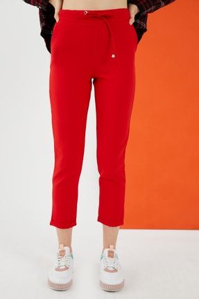 Kadın Kırmızı Beli Lastikli Duble Paça Kumaş Pantolon Z-000000139
