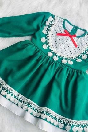 Güpür Ve Dantel Detaylı Kız Çocuk Bebek Yeşil Elbise 862115112316