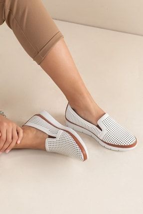 Kadın Taba Beyaz Hakiki Deri Ortopedik Ayakkabı A202YIVK0018