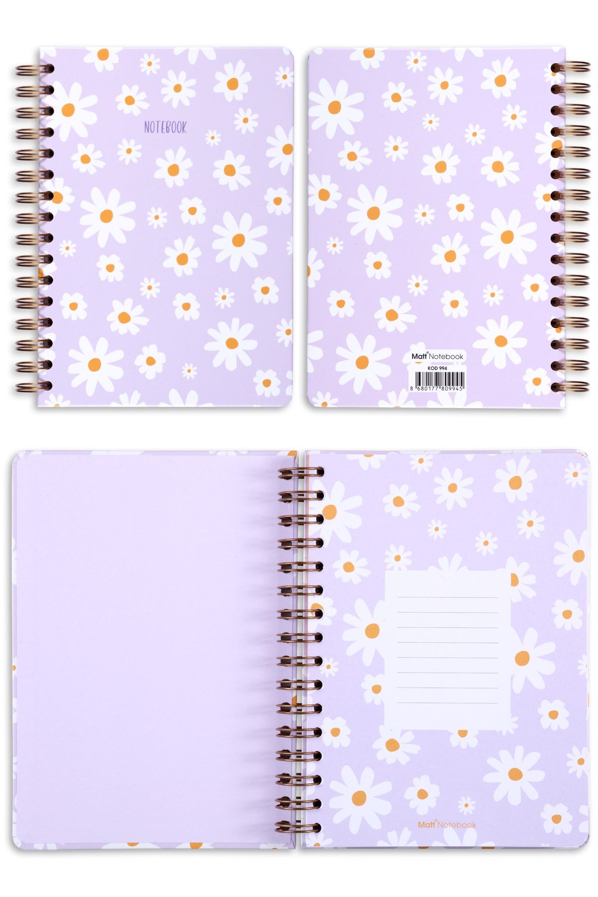 Matt Notebook-A5 15x21 Cm Spiral Lined Undated Notepad Daisy 4