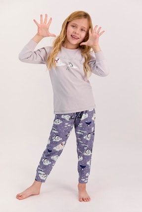 Make Magic Happen Açık Gri Kız Çocuk Uzun Kol Pijama Takımı AR1436-C