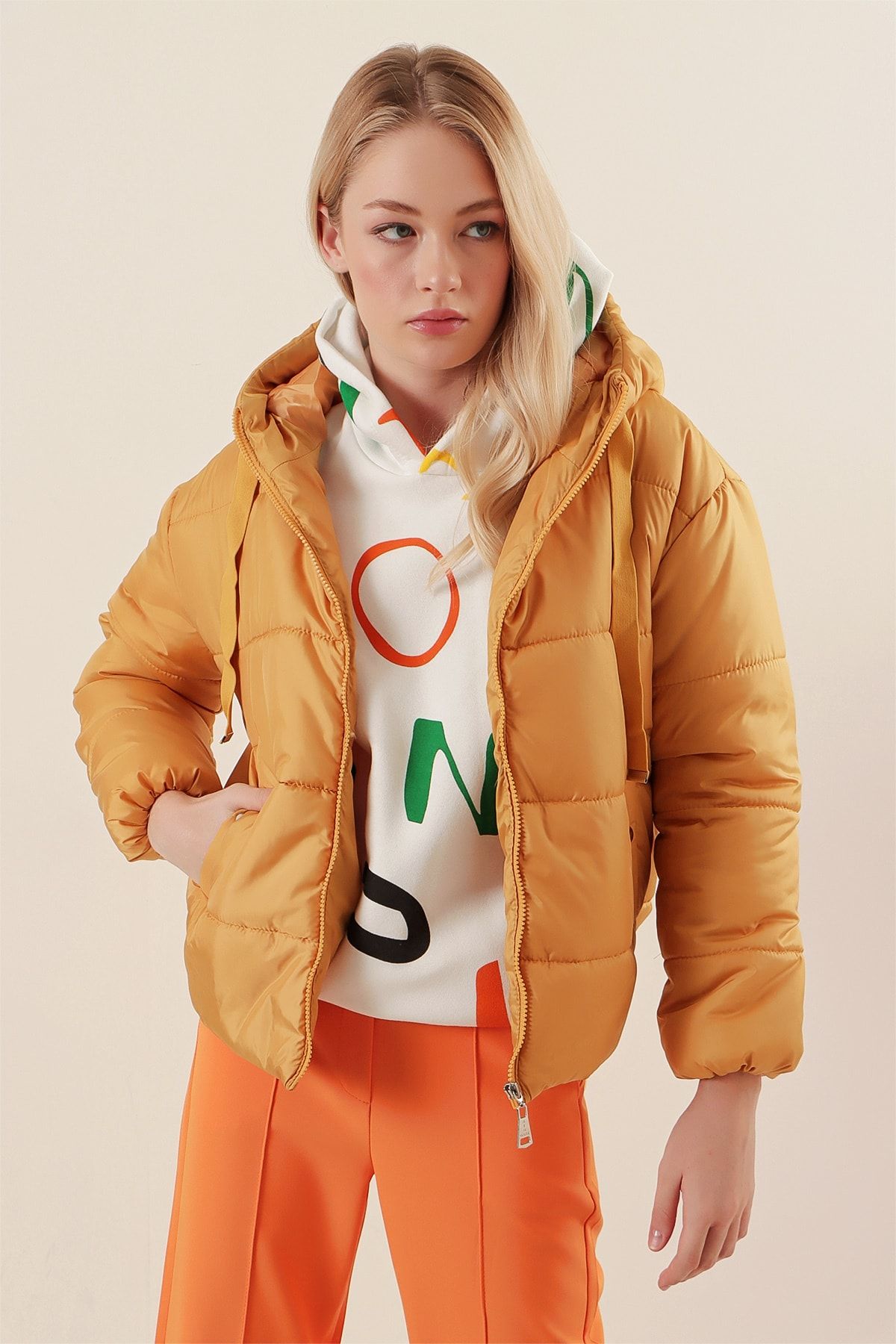 Mustard womens puffer coat sales