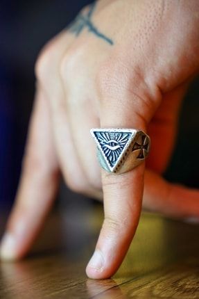 Vintage Görünümlü Illuminati Göz Ayarlanabilir Erkek Gümüş Kaplama Yüzük THE085354