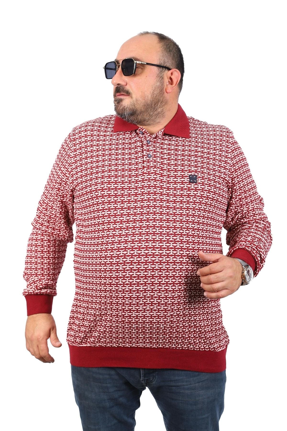 Starbattal Hanorac Pentru Bărbați De Mărime Mare, Guler Polo -visiniu Masculin - 4XL