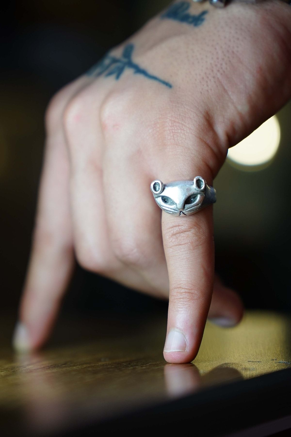The Collection Kitsune Fox Figure Adjustable Antiqued Silver Plated Ring