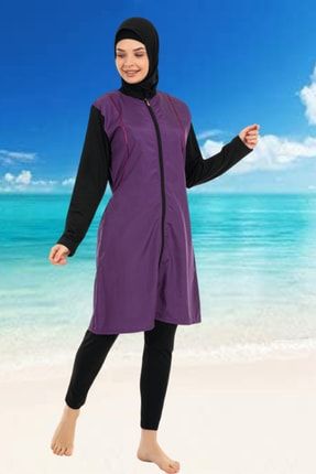 Tam Kapalı Mayo-hijab Swimsuit/1500-5-mor hijab swimsuit-1500-5-Mor