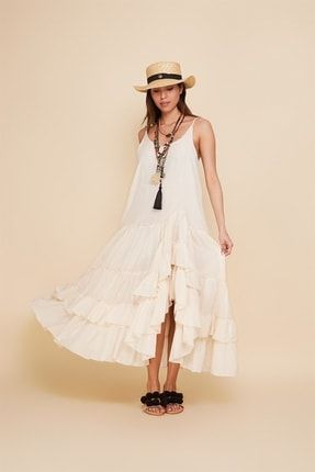 Özel Tasarım Ham Keten Kadın Etnik Model Carmen Elbise -iç Astar BHMSTL10220-39KRMN