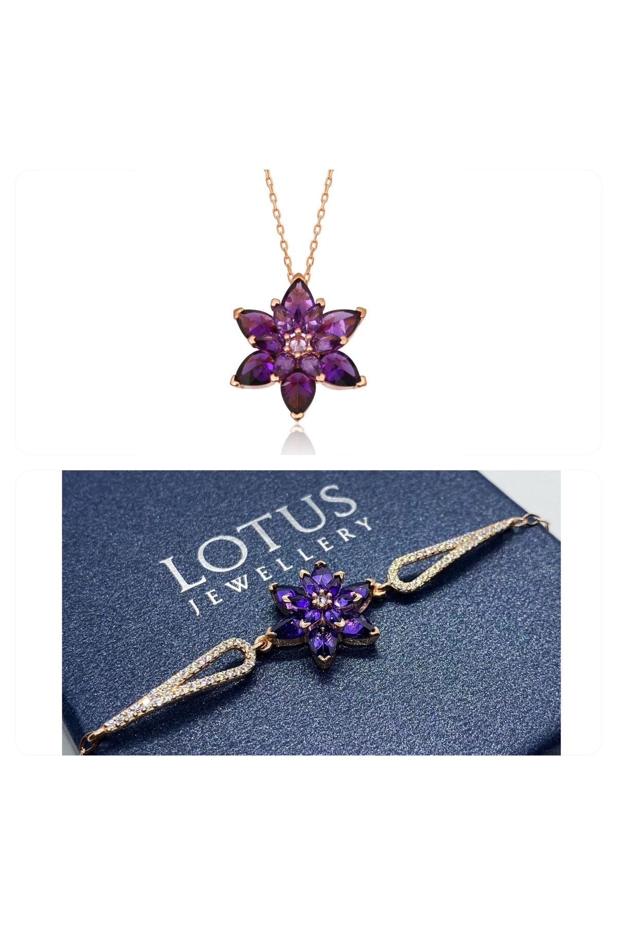 LOTUS JW Lotus Çiçeği Bileklik Ve Kolye Seti | 925 Ayar Gümüş Set