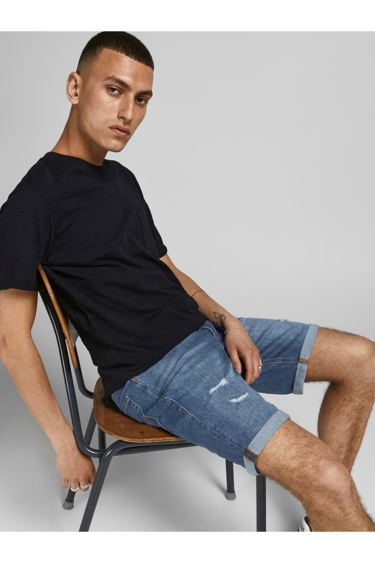 شلوارک برمودا جک اند جونز مردانه پنبه ای آبی  راسته  فاق نرمال   آستین بلند Daily/روزانه | Jack & Jones 12207640 TR - تصویر 4