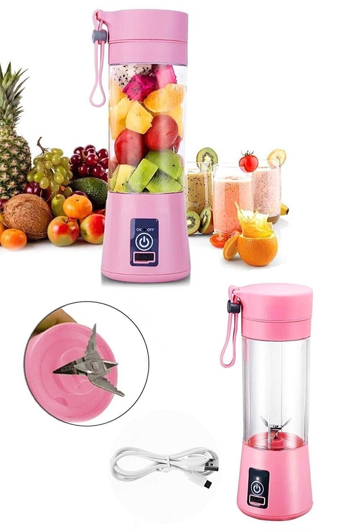 STFAST Taşınabilir Şarjlı El Blender Shaker Smootie Hızlı Bebek Maması Hazırlama Aleti 6 Bıçaklı Pembe fotoğrafı 5 (önizleme)