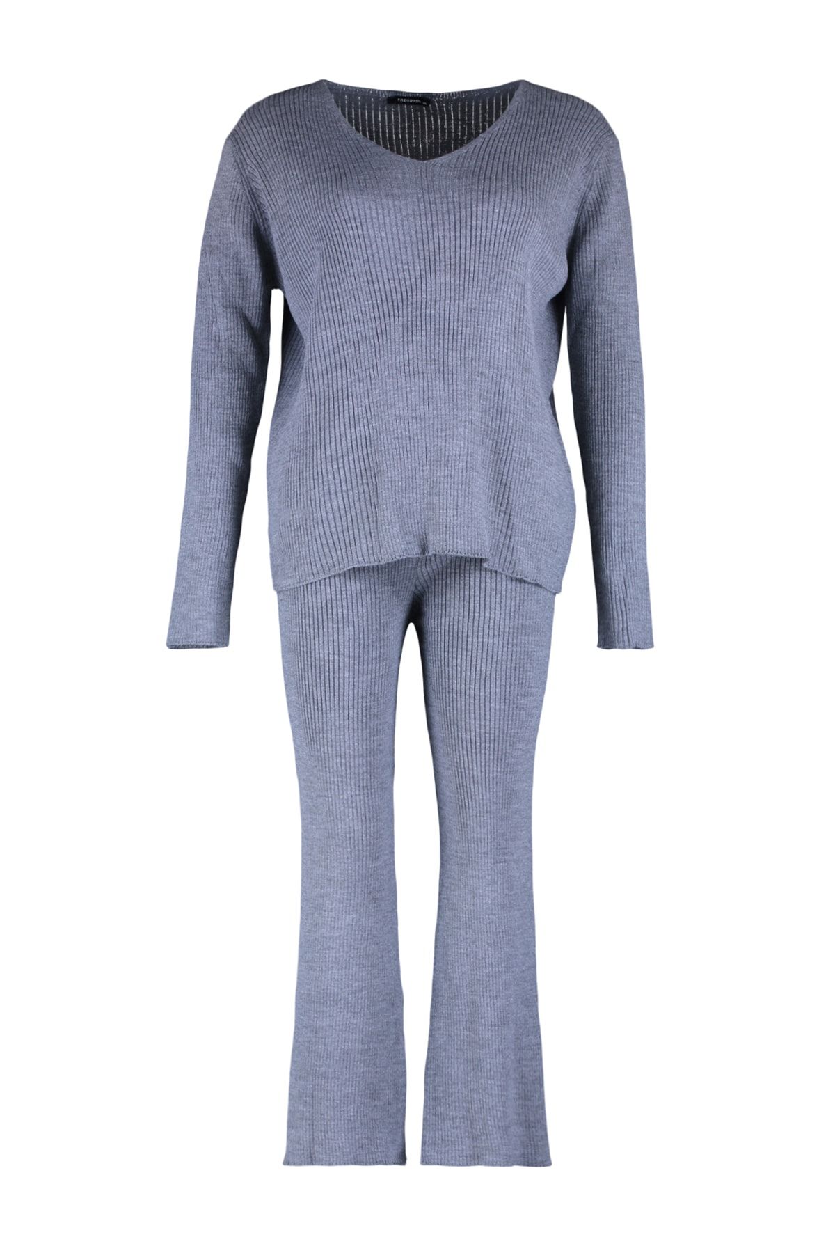Trendyol Curve-Anthrazitfarbenes Set aus Strickunterteil und Oberteil mit V-Ausschnitt 6