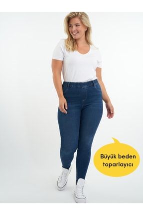 Büyük Beden Yüksel Bel Toparlayıcı Full Esnek Skinny Jeans ELEJEAN2