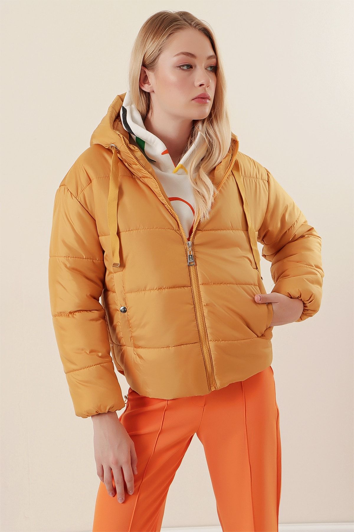 Bigdart 5117 Hooded Puffer Jacket Mustard Trendyol