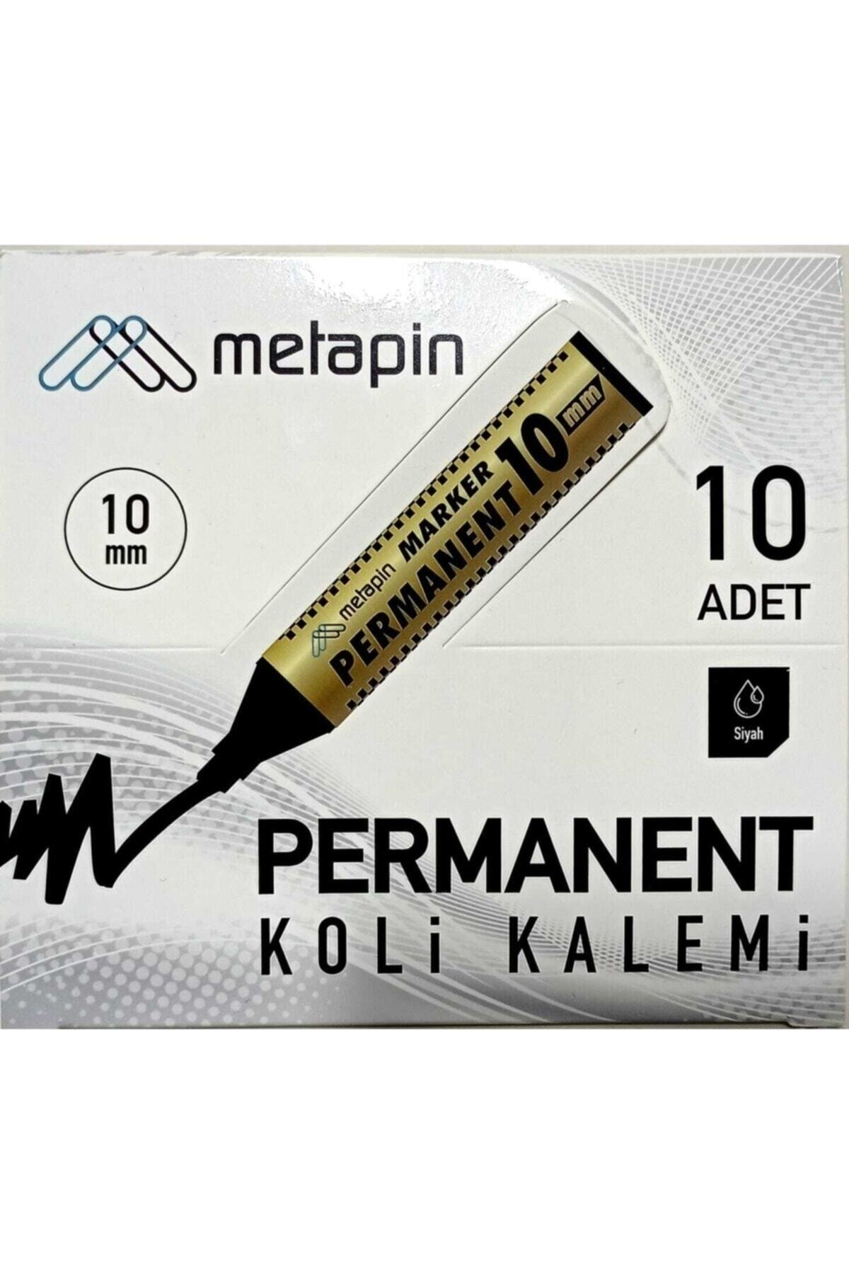 TARDU İTHALAT Metapin 10mm Permanent Koli Kalemi Siyah 10'lu
