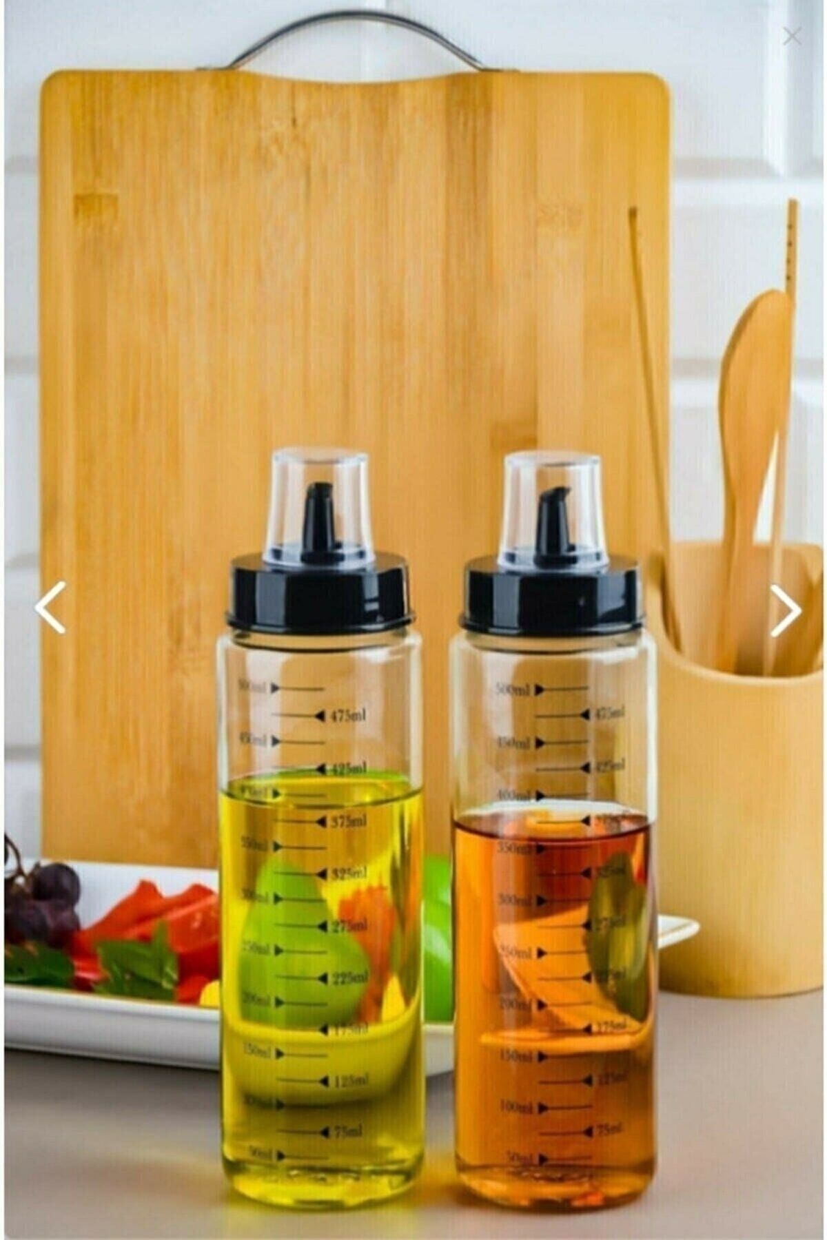 2 Adet Isıya Dayanıklı Cam 500ml Damlatmaz Akıllı Yağlık Yağdanlık