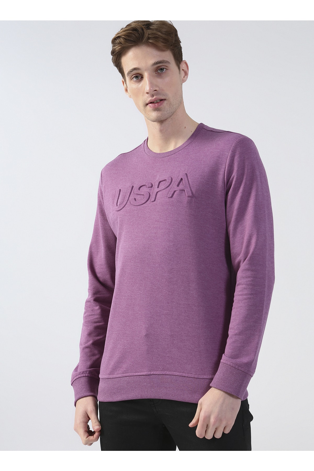 یو اس پولو سویشرت مردانه یقه گرد بنفش RC-Osmelange