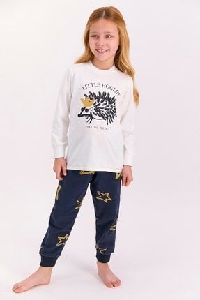 Little Hoglet Krem Kız Çocuk Uzun Kol Pijama Takımı AR1428-C