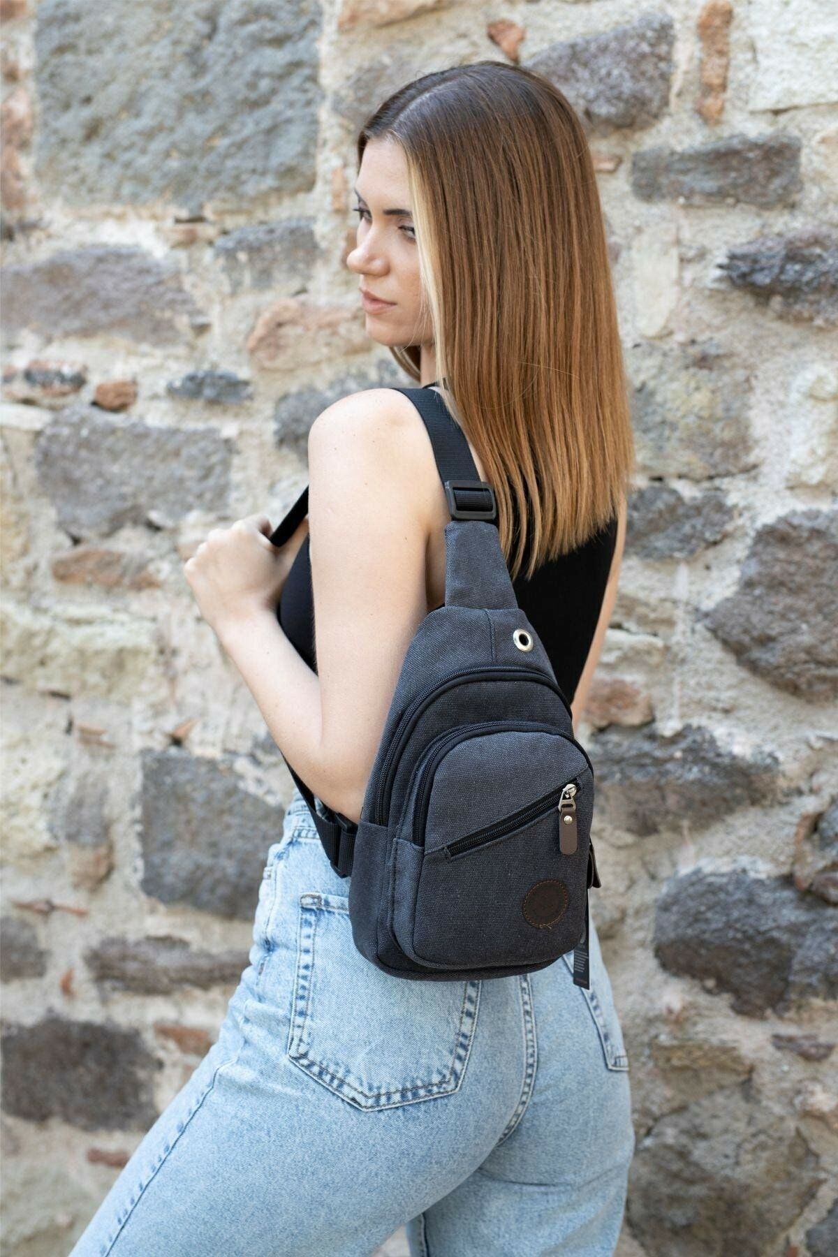 2 ADET Unisex  Kanvas Body Bag Su Geçirmez