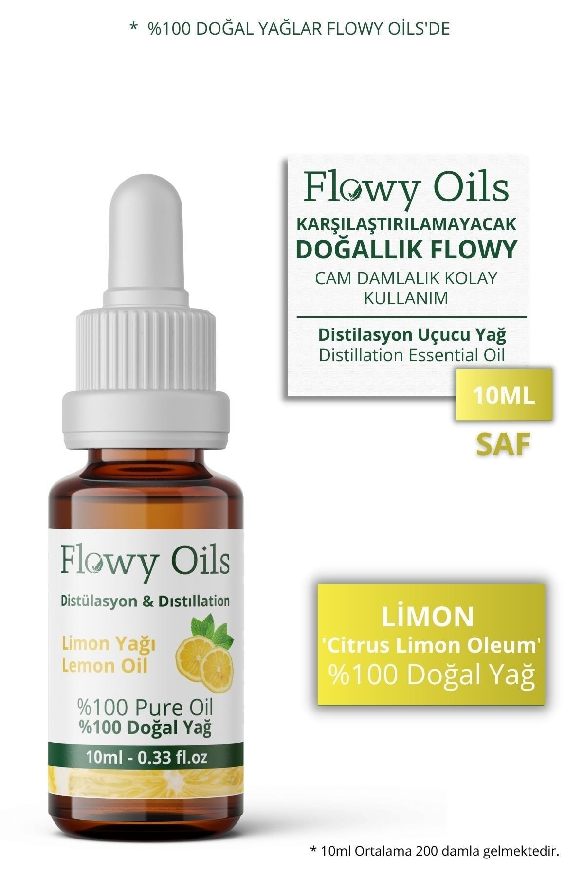 Flowy Oils Limon Yağı %100 Doğal Bitkisel Uçucu Yağ Lemon Oil 10ml