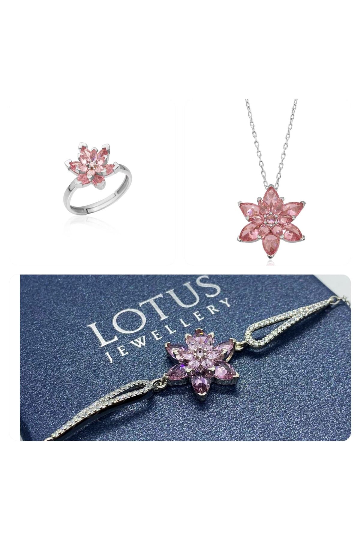 LOTUS JW Lotus Çiçeği Kolye,bileklik Ve Yüzük Seti | 925 Ayar Gümüş Set