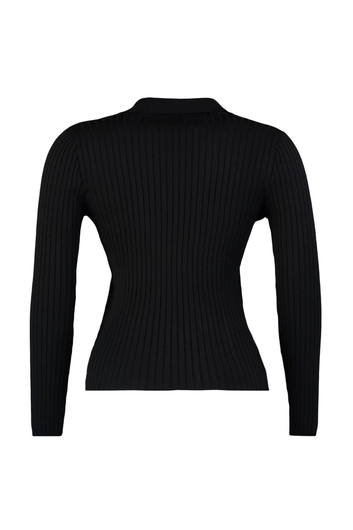 Trendyol Curve-Черен рипсен пуловер с поло яка TBBAW23AN00125 6